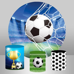Lofaris Circle White Black Football Happy Birthday Backdrop