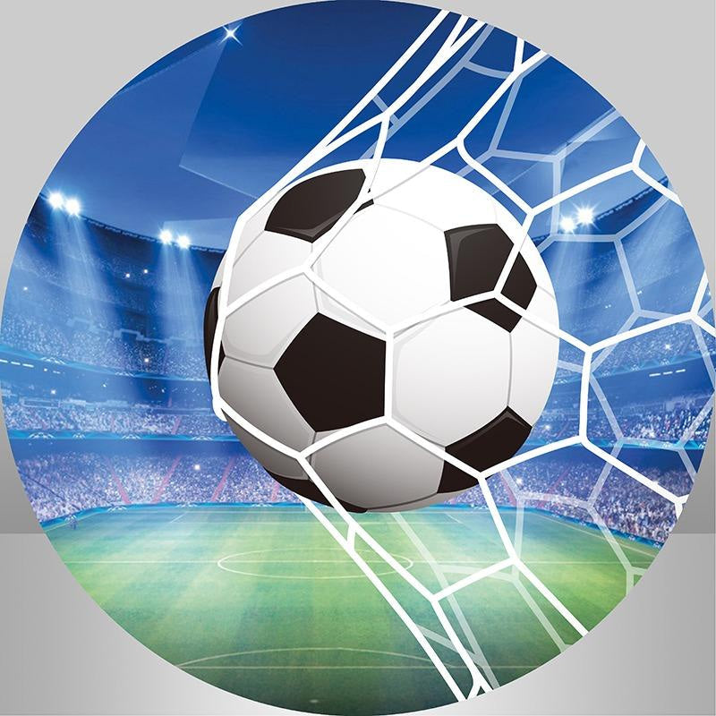 Lofaris Circle White Black Football Happy Birthday Backdrop
