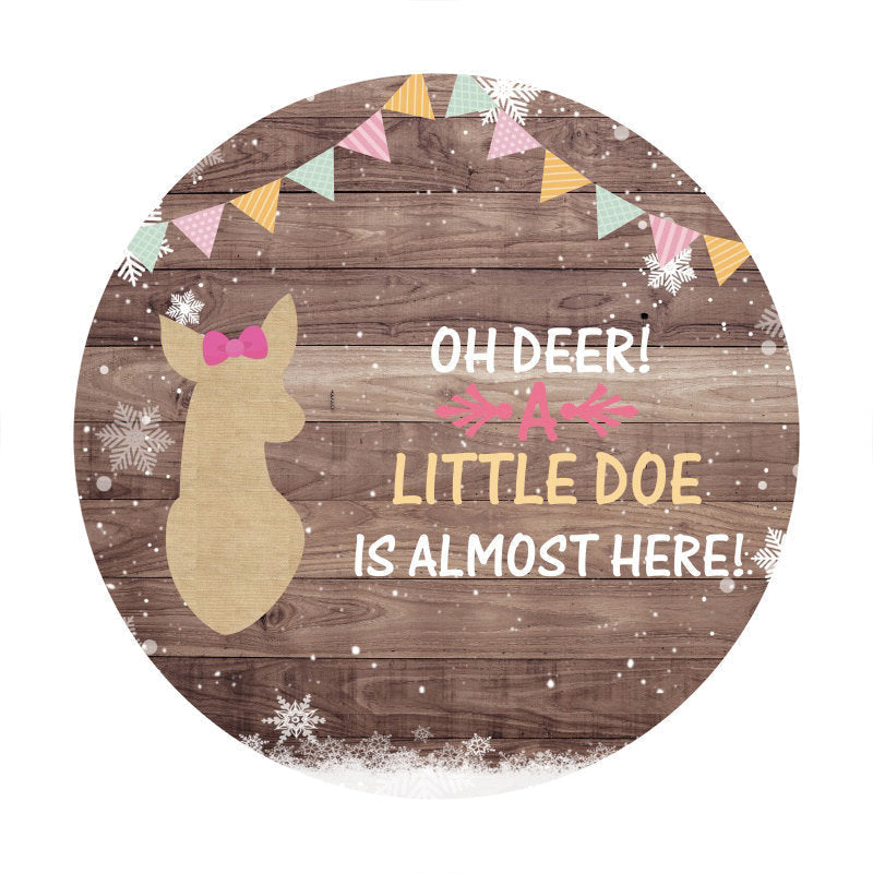 Lofaris Circle White Snow Deer Baby Shower Backdrop For Girl