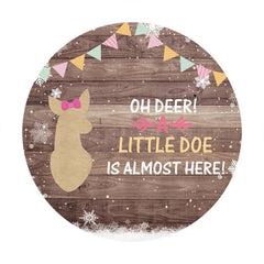 Lofaris Circle White Snow Deer Baby Shower Backdrop For Girl