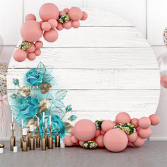 Lofaris Circle White Wood Blue Rose Happy Birthday Backdrop