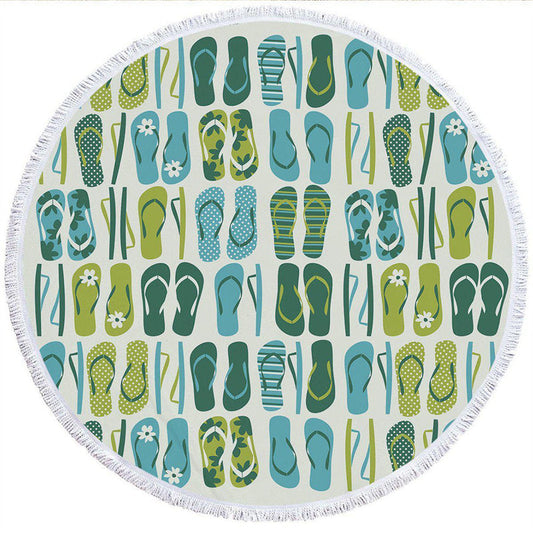 Lofaris Coastal Passion Flip Flop Frenzy Round Beach Towel