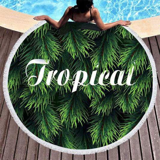 Lofaris Coastal Passion Green Tropical Round Beach Towel
