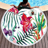 Lofaris Coastal Tropical Floral Plant Round Beach Towel