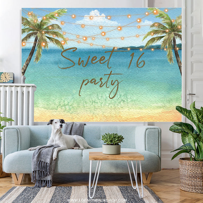 Lofaris Coconet Tree Summer Beach Sweet 16th Birthday Backdrop