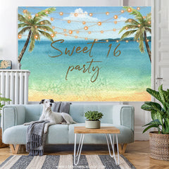 Lofaris Coconet Tree Summer Beach Sweet 16th Birthday Backdrop
