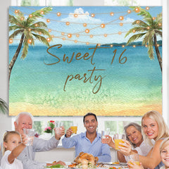 Lofaris Coconet Tree Summer Beach Sweet 16th Birthday Backdrop