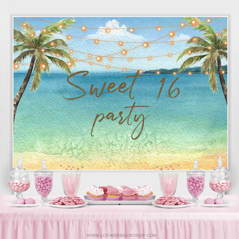 Lofaris Coconet Tree Summer Beach Sweet 16th Birthday Backdrop