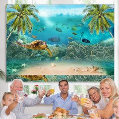 Lofaris Coconut And Turtles Summer Beach Birthday Backdrop