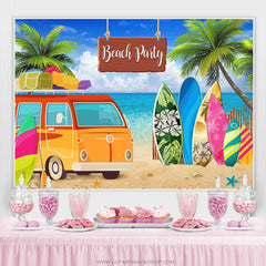 Lofaris Coconut Tree And Summer Beach Bus Happy Party Backdrop
