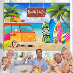 Lofaris Coconut Tree And Summer Beach Bus Happy Party Backdrop