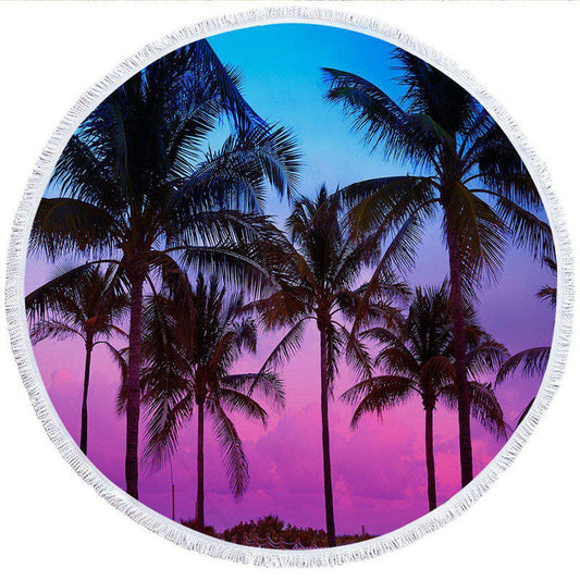 Lofaris Coconut Tree Tropical Night Sky Circle Beach Towel