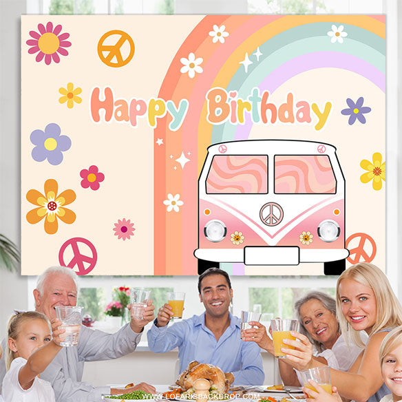 Lofaris Color Floral Car Rainbow Happy Birthday Backdrop