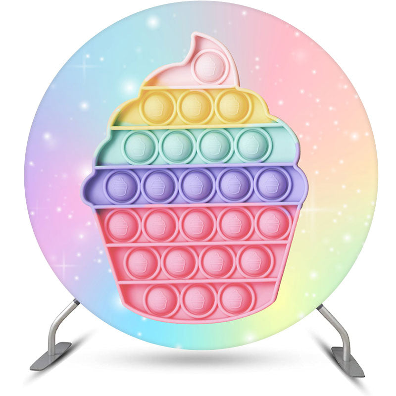 Lofaris Color Ice Cream Pop It Round Happy Birthday Backdrop