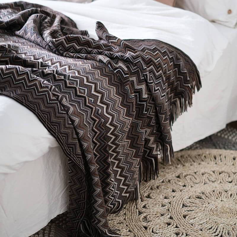 Lofaris Color Striped Knit Blanket Boho Themed Sofa Decorative