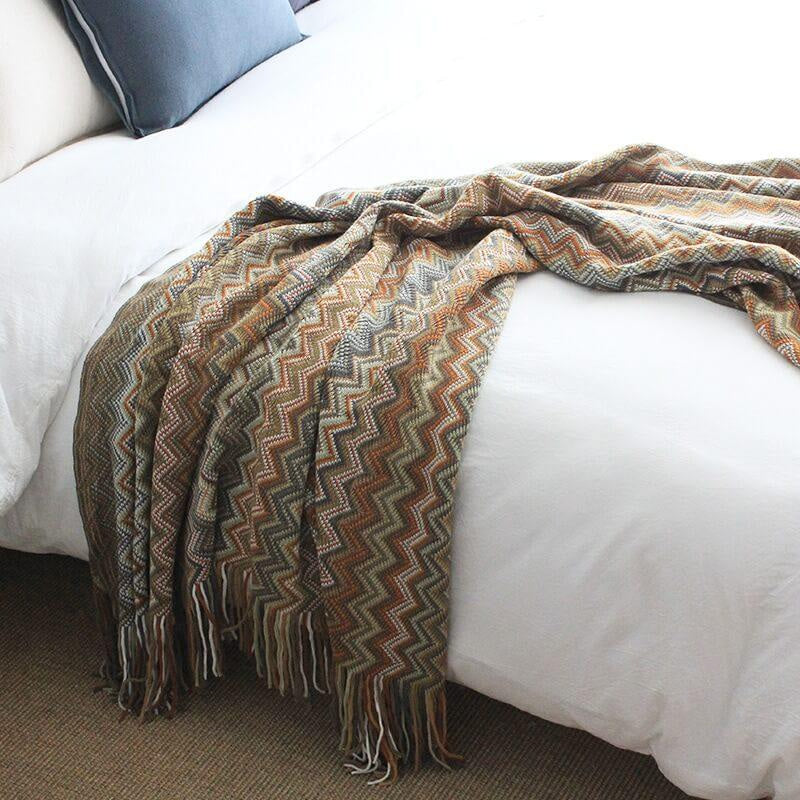Lofaris Color Striped Knit Blanket Boho Themed Sofa Decorative