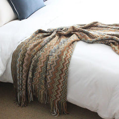 Lofaris Color Striped Knit Blanket Boho Themed Sofa Decorative