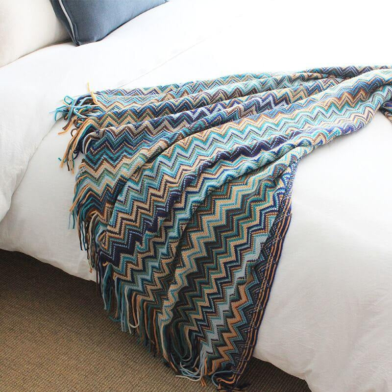 Lofaris Color Striped Knit Blanket Boho Themed Sofa Decorative