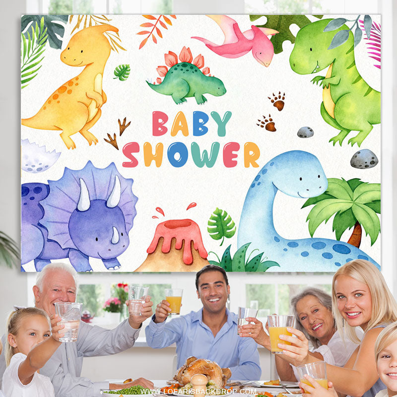 Lofaris Colored Dinosaur Jungle Cartoon Baby Shower Backdrop