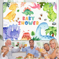 Lofaris Colored Dinosaur Jungle Cartoon Baby Shower Backdrop