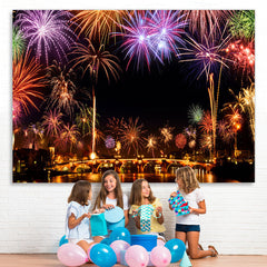 Lofaris Colored Firewokes And Lights Night Birthday Backdrop