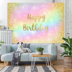 Lofaris Colored Gold Glitter Happy Birthday Backdrop for Girl