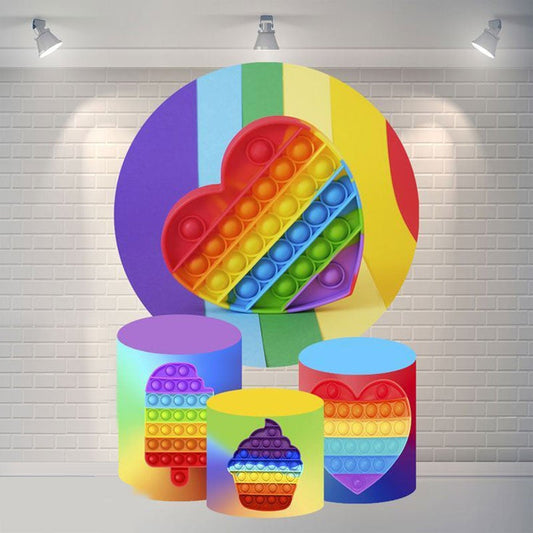 Lofaris Colored Love Pop It Circle Happy Birthday Backdrop
