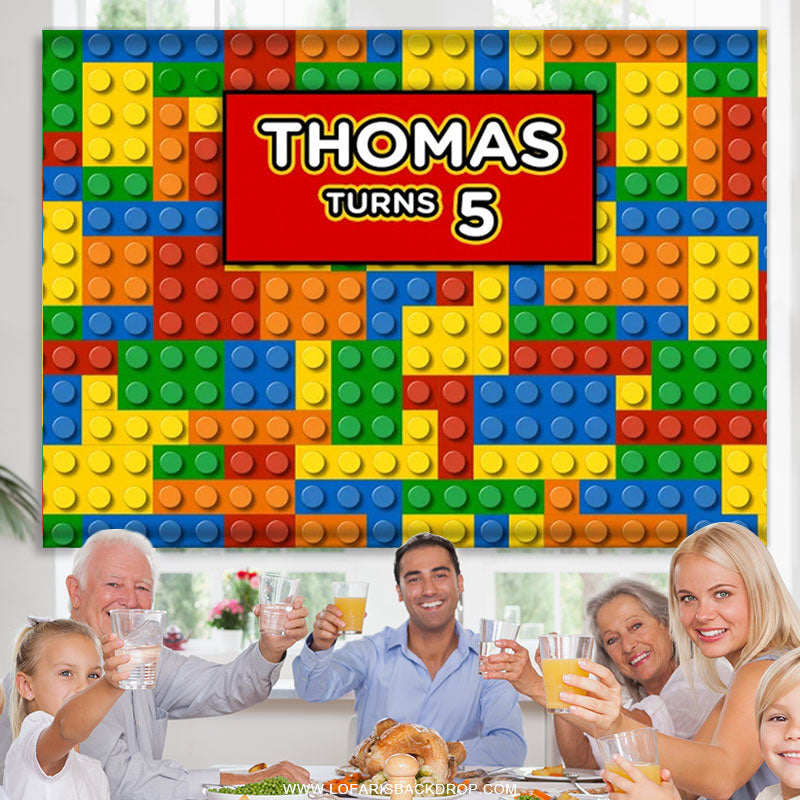 Lofaris Colored Plastic Bricks 5th Birthday Backdrop For Boy