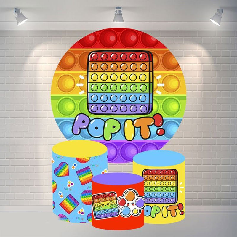 Lofaris Colored Pop It Round Happy Birthday Backdrop For Party