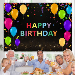Lofaris Colored Ribbon Balloon Happy Birthday Black Backdrop for Party