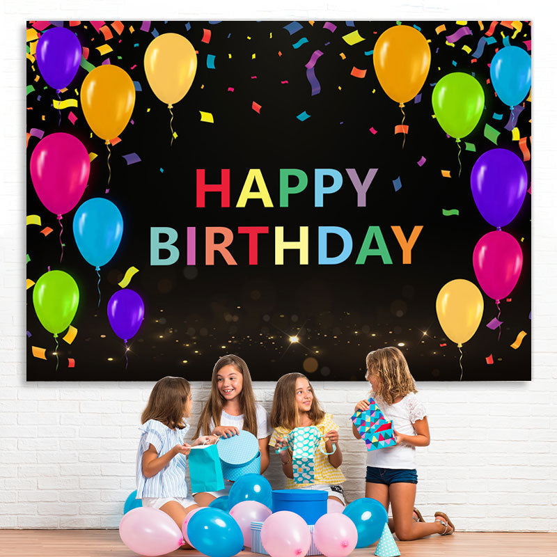 Lofaris Colored Ribbon Balloon Happy Birthday Black Backdrop for Party