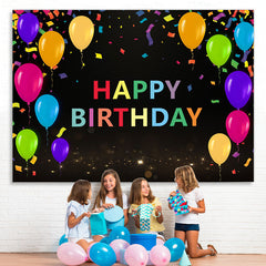 Lofaris Colored Ribbon Balloon Happy Birthday Black Backdrop for Party