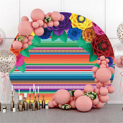 Lofaris Colored Stripe Happy Birthday Round Backdrop For Party