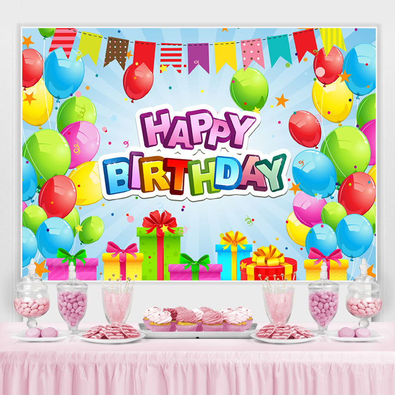 Lofaris Colorful Balloon And Gift With Flags Birthday Backdrop
