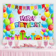 Lofaris Colorful Balloon And Gift With Flags Birthday Backdrop