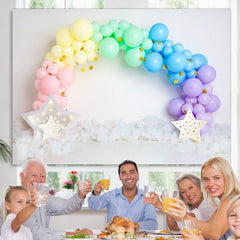 Lofaris Colorful Balloon Gold Star White Birthday Backdrop