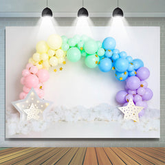 Lofaris Colorful Balloon Gold Star White Birthday Backdrop