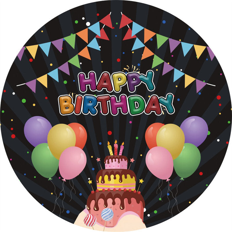 Lofaris Colorful Balloons And Flags Round Happy Birthday Backdrop