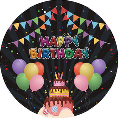 Lofaris Colorful Balloons And Flags Round Happy Birthday Backdrop