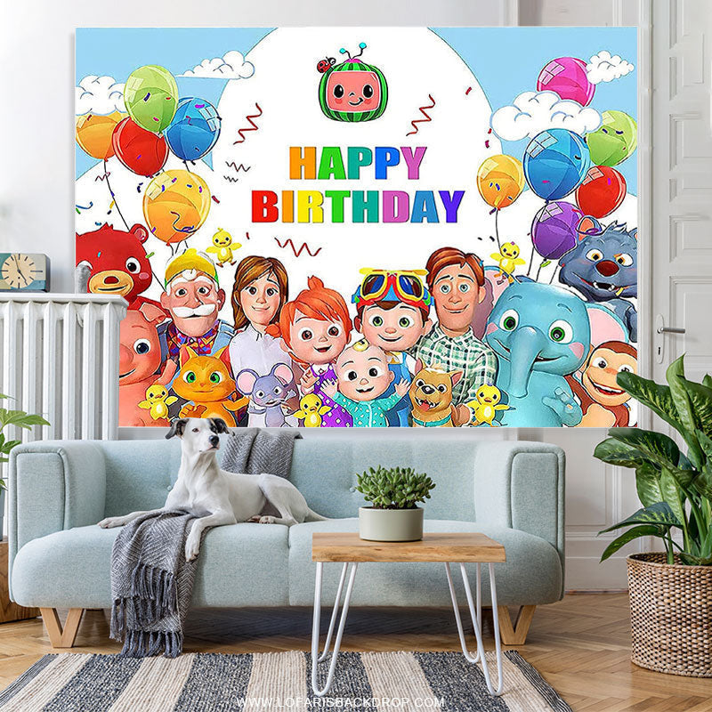 Lofaris Colorful Balloons Cartoon Happy Family Birthday Backdrop