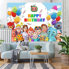 Lofaris Colorful Balloons Cartoon Happy Family Birthday Backdrop