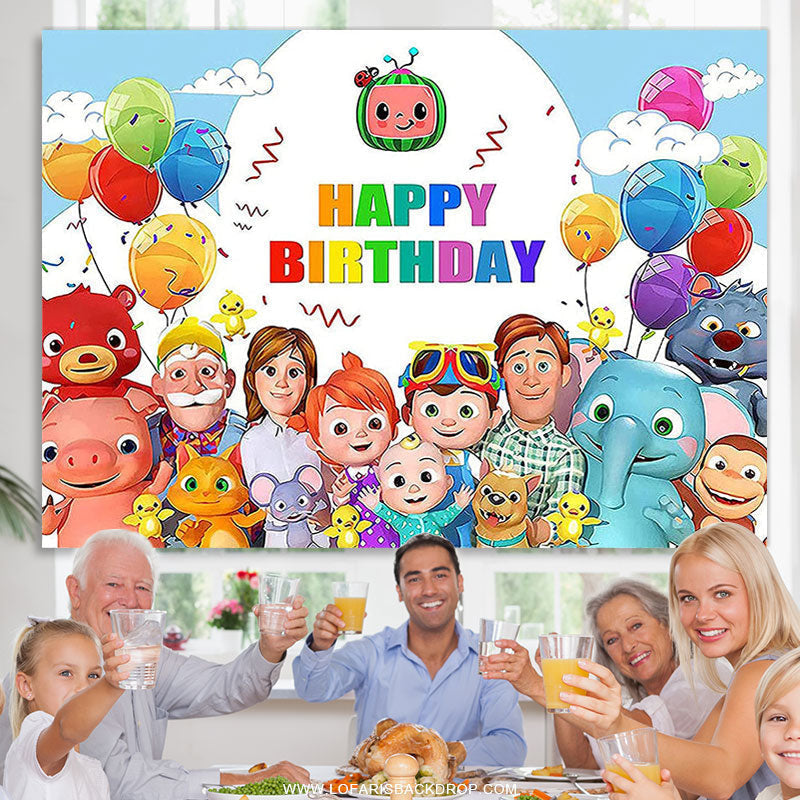 Lofaris Colorful Balloons Cartoon Happy Family Birthday Backdrop