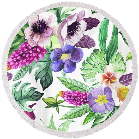 Lofaris Colorful Blossom Leaves Roundie Summer Beach Towel