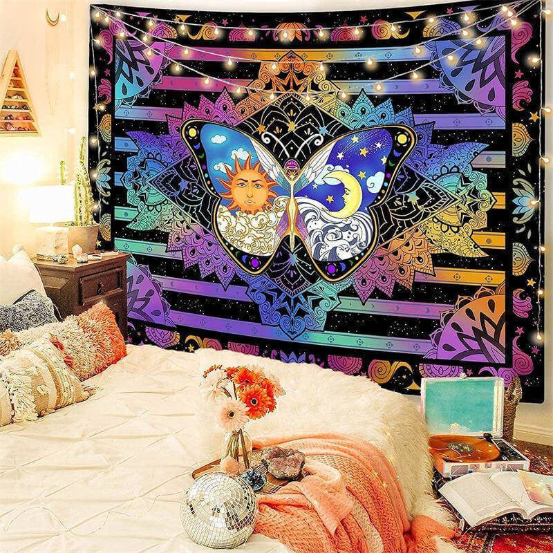 Lofaris Colorful Butterfly Abstract Galaxy Mandala Wall Tapestry
