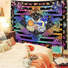 Lofaris Colorful Butterfly Abstract Galaxy Mandala Wall Tapestry