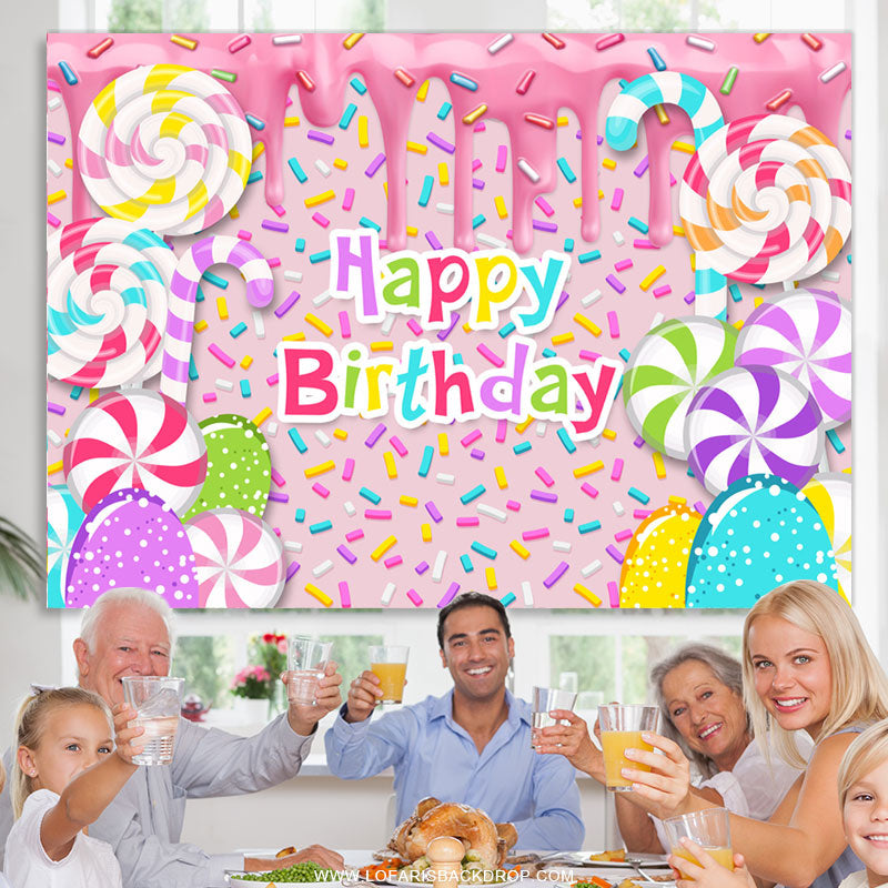 Lofaris Colorful Candy Land Dessert Happy Birthday Backdrop