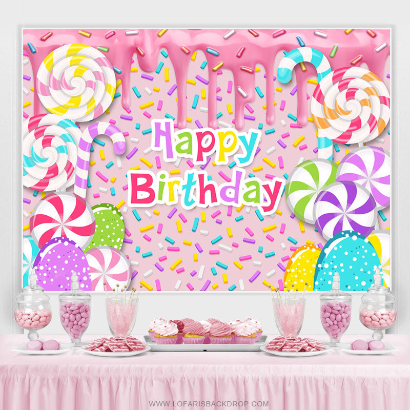 Lofaris Colorful Candy Land Dessert Happy Birthday Backdrop
