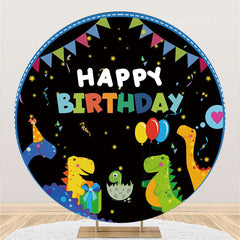 Lofaris Colorful Dinosaur Flags Round Happy Birthday Backdrop