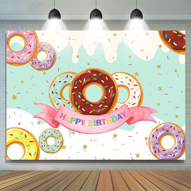 Lofaris Colorful Donut Candyland Theme Happy Birthday Backdrop