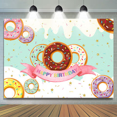 Lofaris Colorful Donut Candyland Theme Happy Birthday Backdrop
